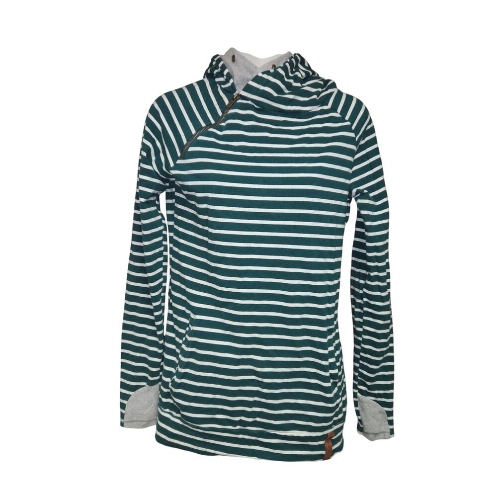 Ampersand Avenue‎ Doublehood Sweatshirt XS Striped Asymmetrical Zip Hoodie
